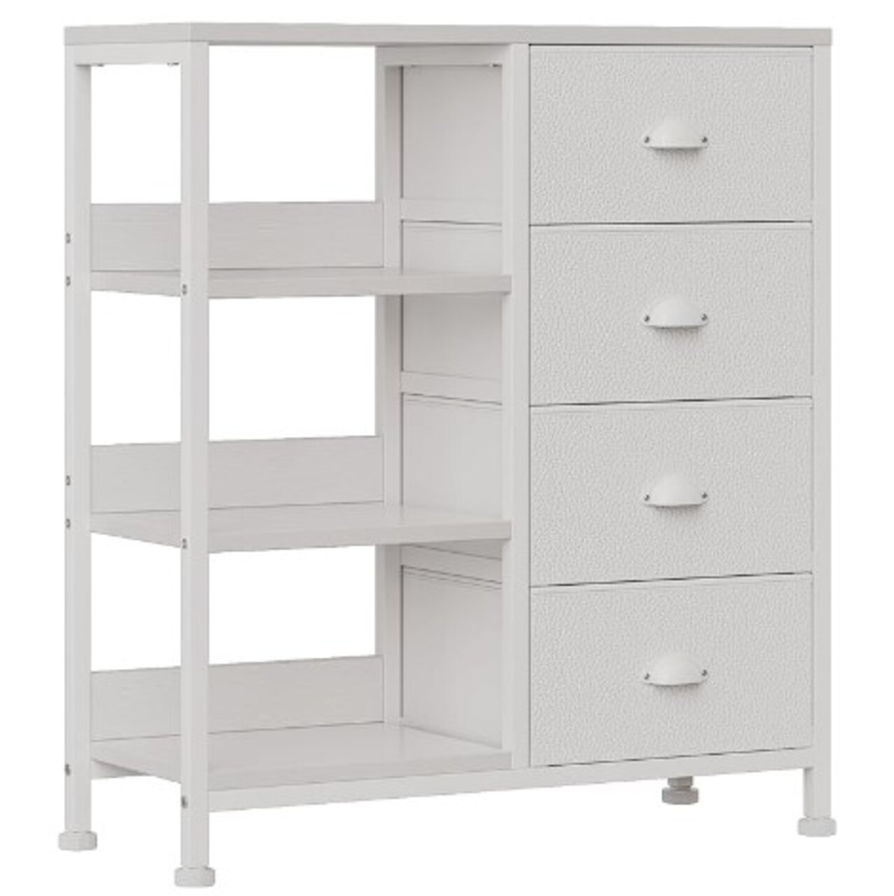 Drawers Dresser for Bedroom, Compact White Dresser with Shelves, Side Table Nightstand for Living Room and Entryway, Foldable Fabric Storage Drawer Organizer Unit, Metal Frame, Wood Top